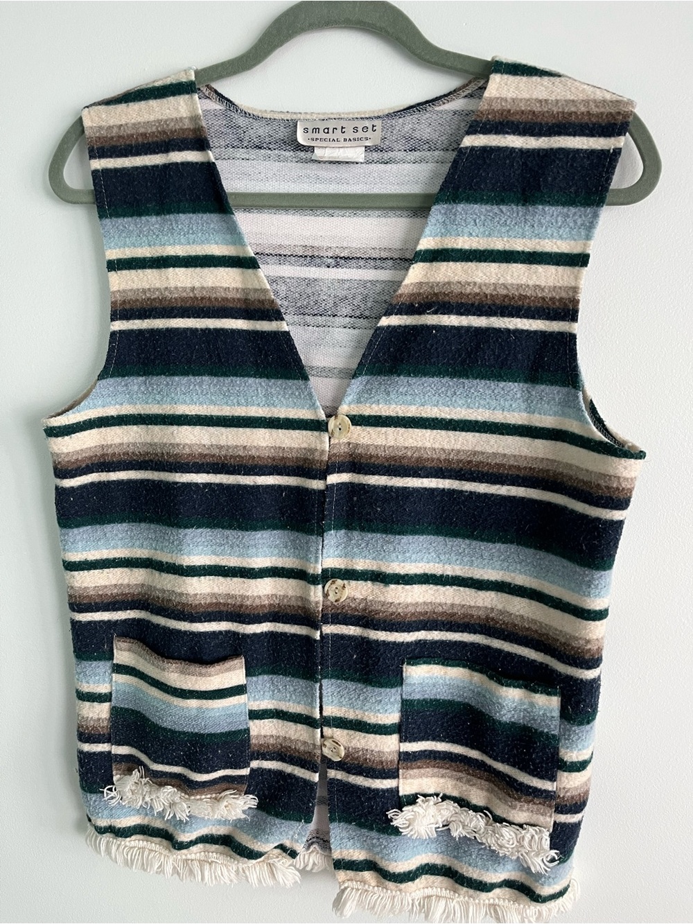 Vintage Coastal Cowgirl Striped Fringe Button-Front Vest Y2K Surfer Tapestry - Picture 6 of 12